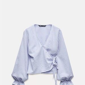 Zara Blue Puff Sleeve Wrap Blouse